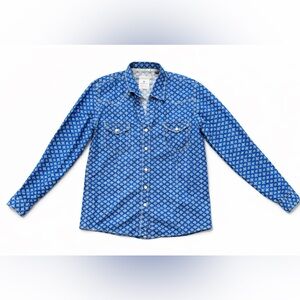 Panhandle Rough Stock Pearl Snap Western Shirt Blue Cotton Medium